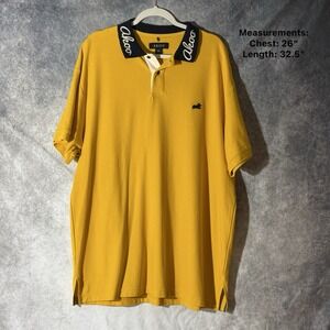 AKOO‎ Mens 4XL Yellow Polo Shirt Embroidered Fox Logo Contrast Collar Streetwear